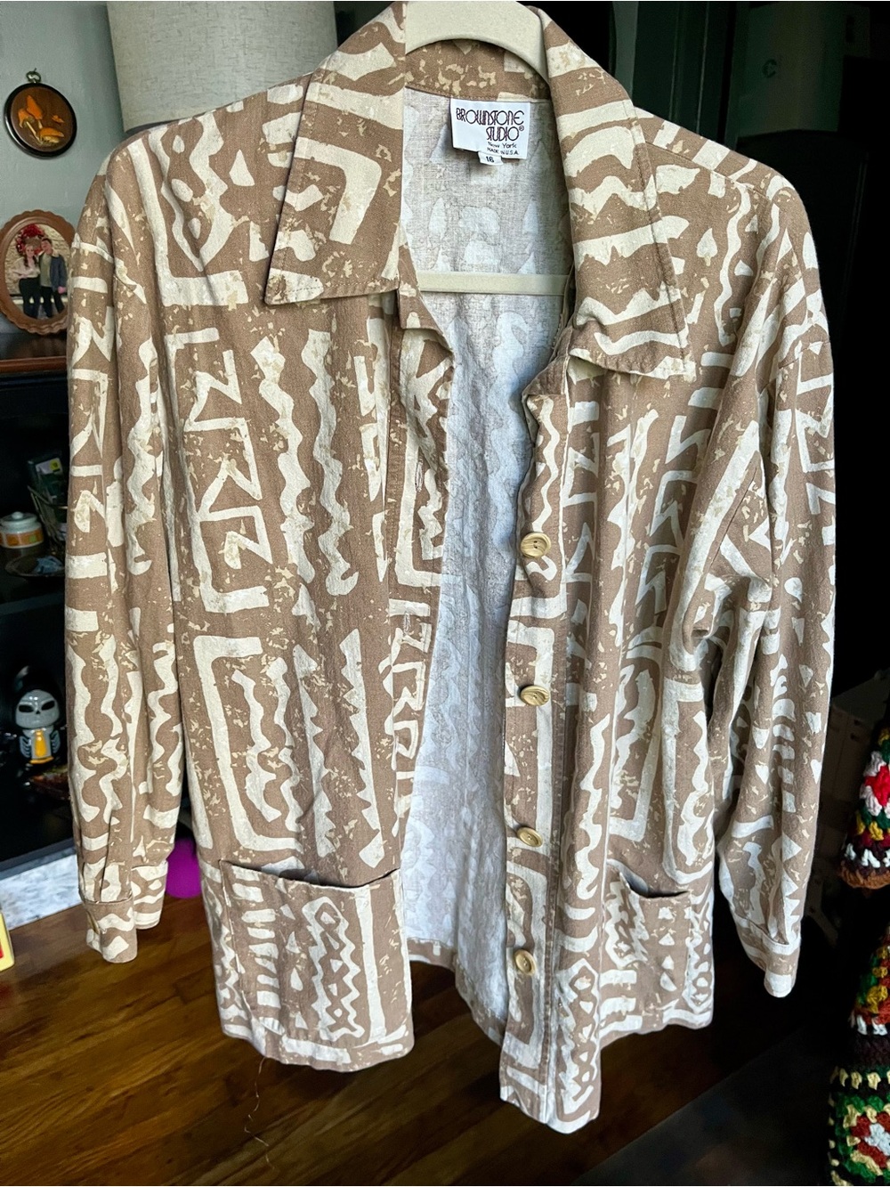 Vintage Brownstone Studio Button Up Shirt With Pockets & Wooden Buttons Size 16